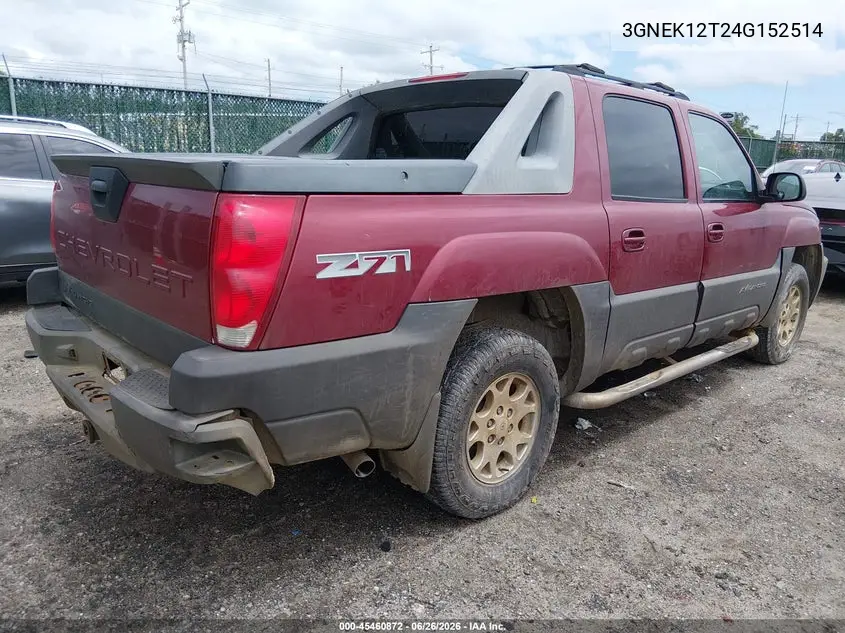 2004 Chevrolet Avalanche 1500 VIN: 3GNEK12T24G152514 Lot: 45460872