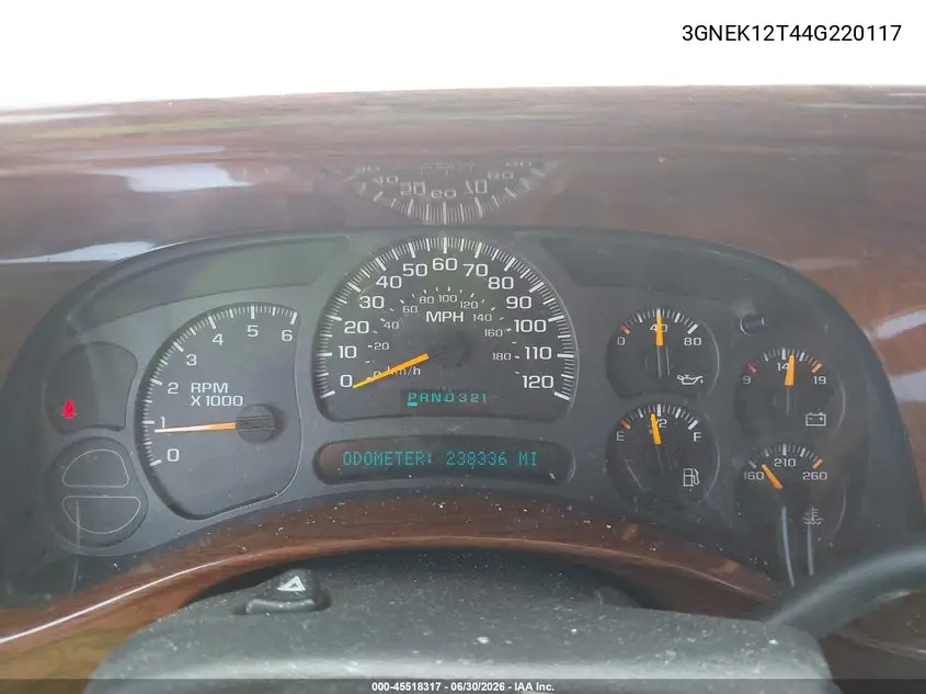 2004 Chevrolet Avalanche 1500 VIN: 3GNEK12T44G220117 Lot: 45518317