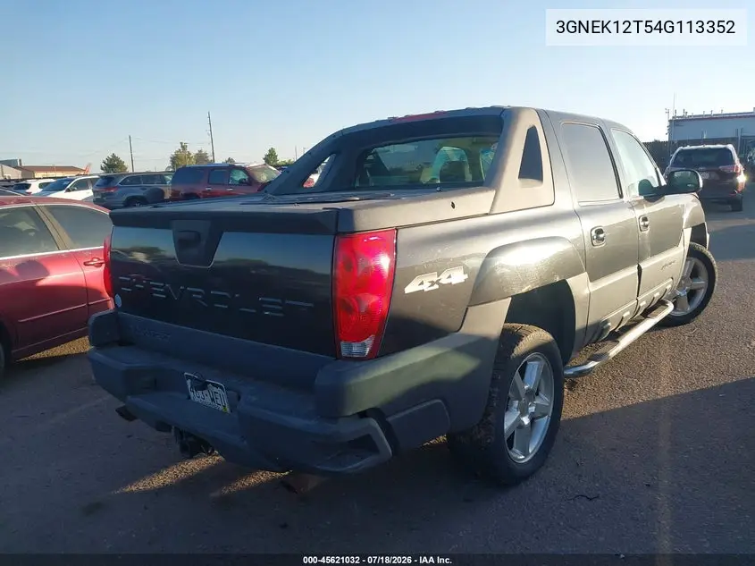 2004 Chevrolet Avalanche 1500 VIN: 3GNEK12T54G113352 Lot: 45621032