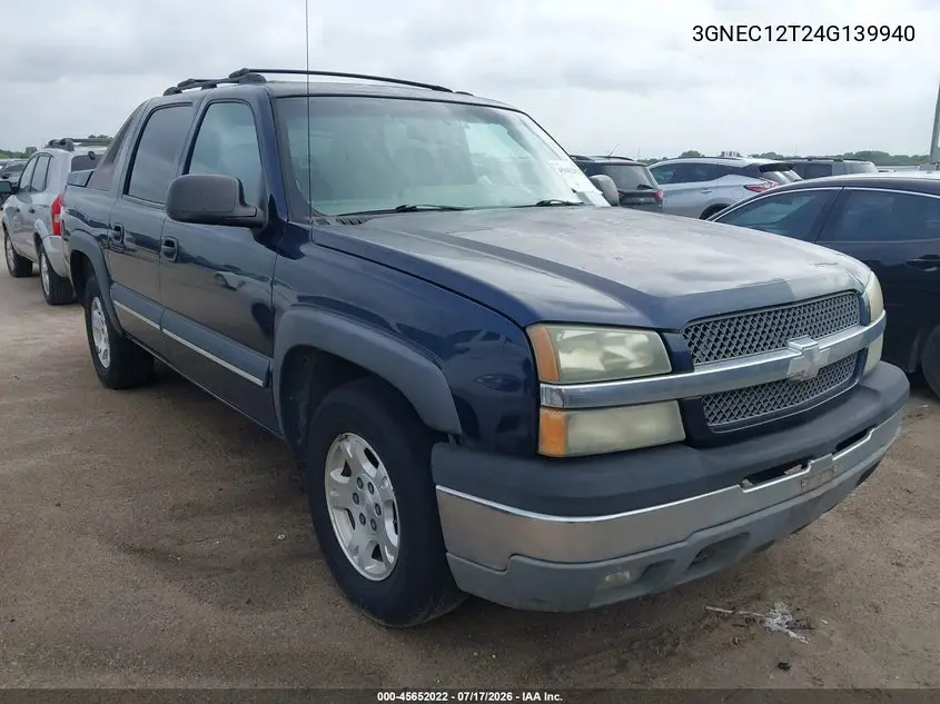 2004 Chevrolet Avalanche 1500 VIN: 3GNEC12T24G139940 Lot: 45652022