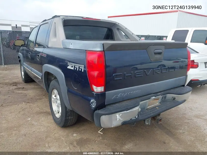 2004 Chevrolet Avalanche 1500 VIN: 3GNEC12T24G139940 Lot: 45652022