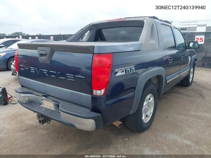 2004 Chevrolet Avalanche 1500 VIN: 3GNEC12T24G139940 Lot: 45652022