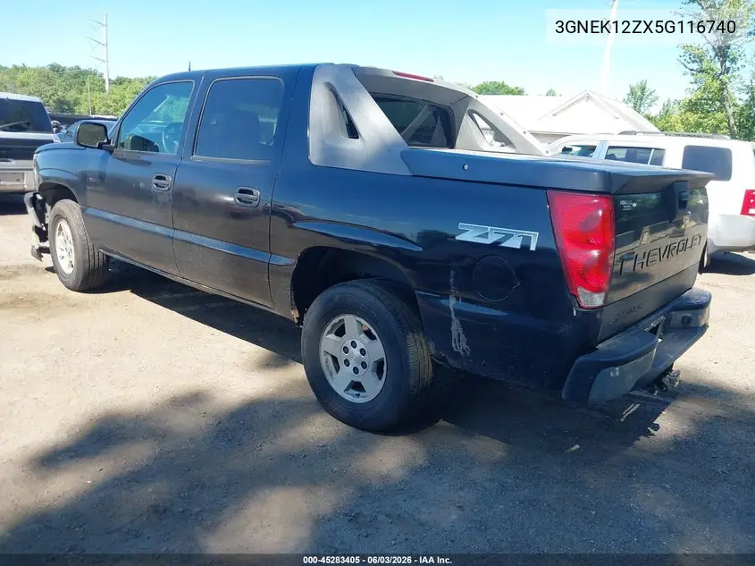 2005 Chevrolet Avalanche 1500 Z71 VIN: 3GNEK12ZX5G116740 Lot: 45283405