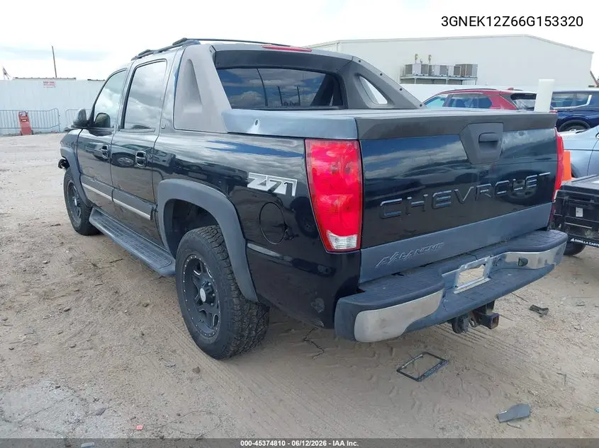 2006 Chevrolet Avalanche 1500 Z71 VIN: 3GNEK12Z66G153320 Lot: 45374810