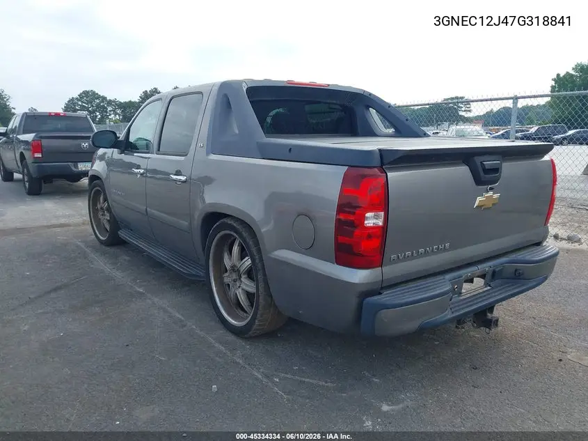 2007 Chevrolet Avalanche 1500 Ls VIN: 3GNEC12J47G318841 Lot: 45334334