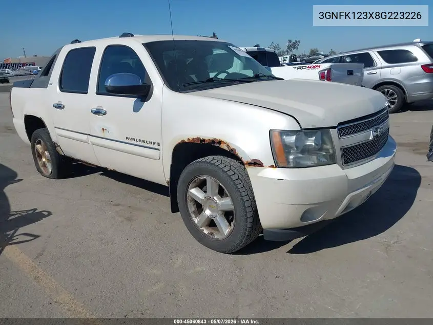 2008 Chevrolet Avalanche 1500 Ltz VIN: 3GNFK123X8G223226 Lot: 45060843