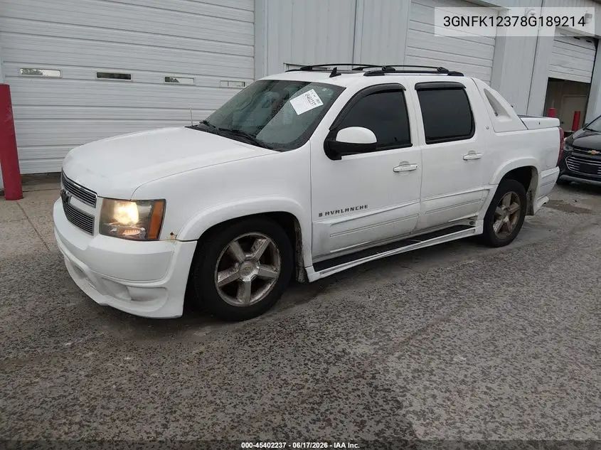 2008 Chevrolet Avalanche 1500 Lt VIN: 3GNFK12378G189214 Lot: 45402237