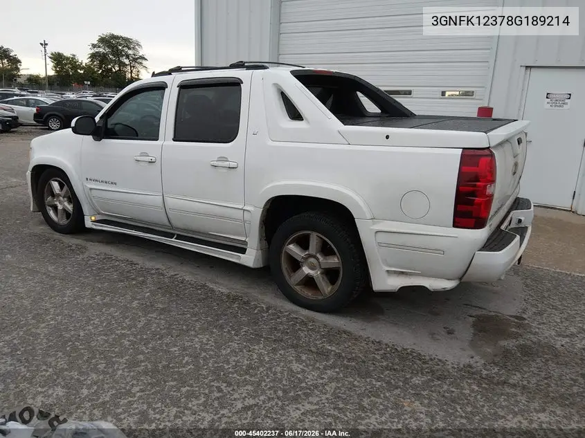 2008 Chevrolet Avalanche 1500 Lt VIN: 3GNFK12378G189214 Lot: 45402237