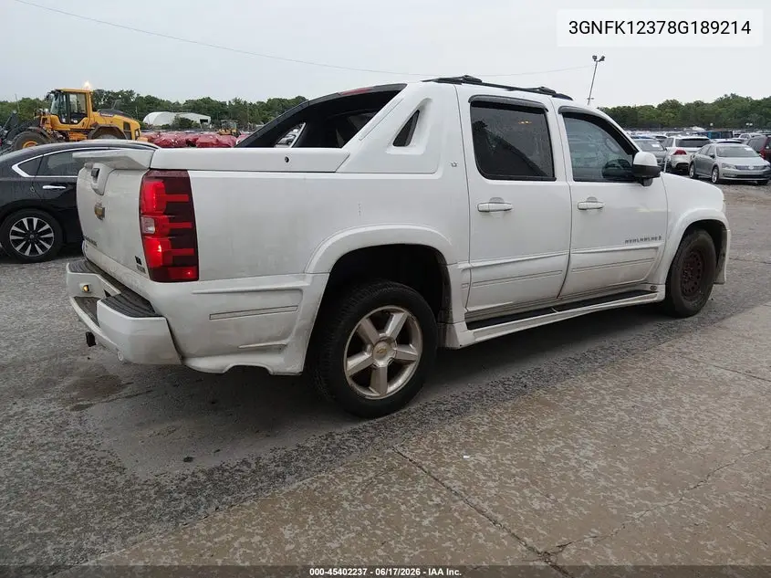 2008 Chevrolet Avalanche 1500 Lt VIN: 3GNFK12378G189214 Lot: 45402237