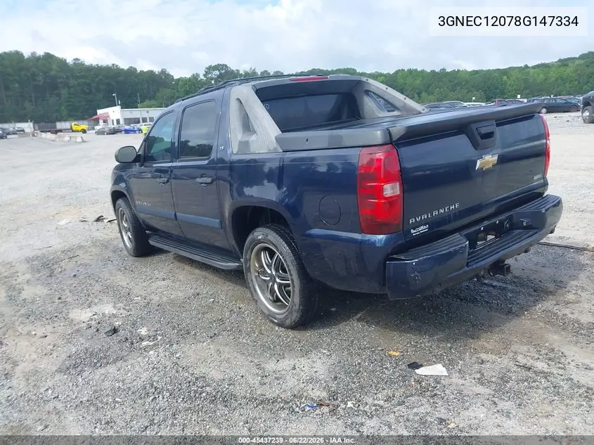 2008 Chevrolet Avalanche 1500 Ls VIN: 3GNEC12078G147334 Lot: 45437239