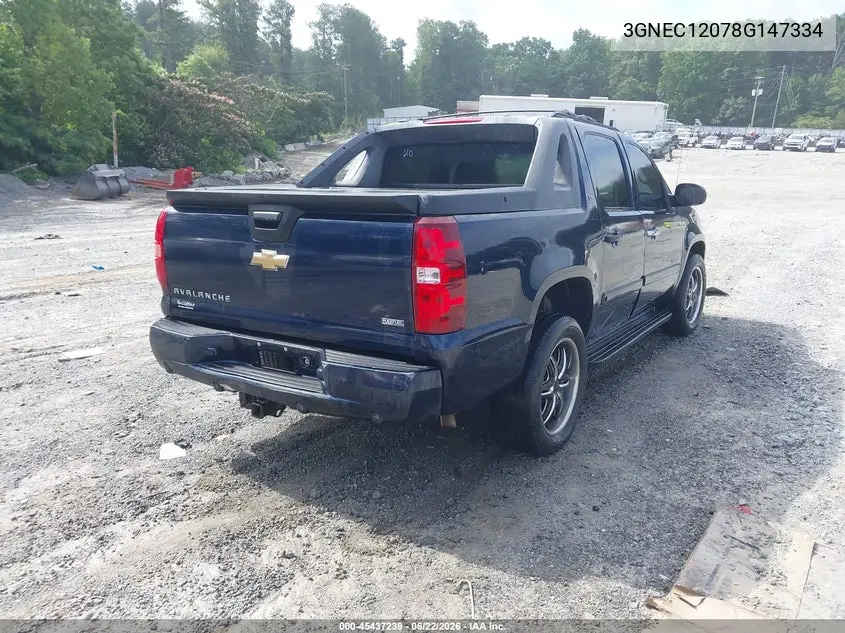 2008 Chevrolet Avalanche 1500 Ls VIN: 3GNEC12078G147334 Lot: 45437239