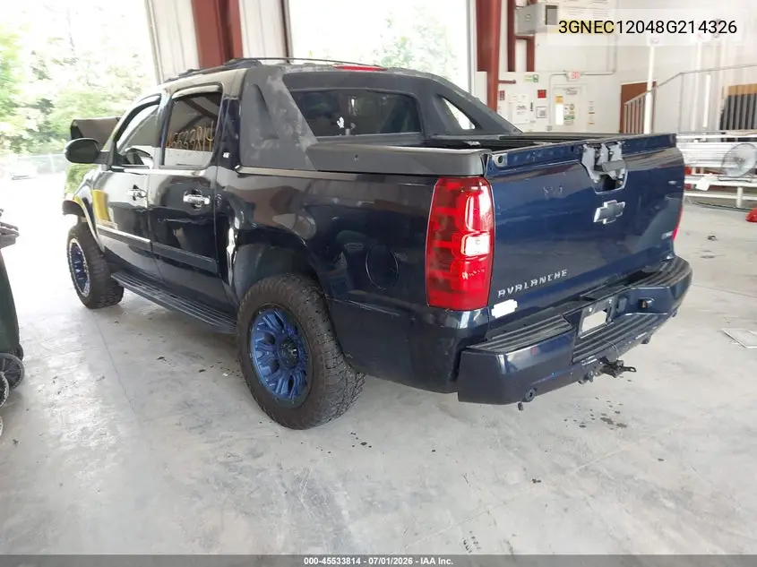2008 Chevrolet Avalanche 1500 Lt VIN: 3GNEC12048G214326 Lot: 45533814