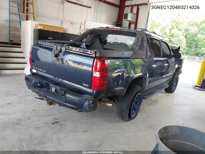 2008 Chevrolet Avalanche 1500 Lt VIN: 3GNEC12048G214326 Lot: 45533814