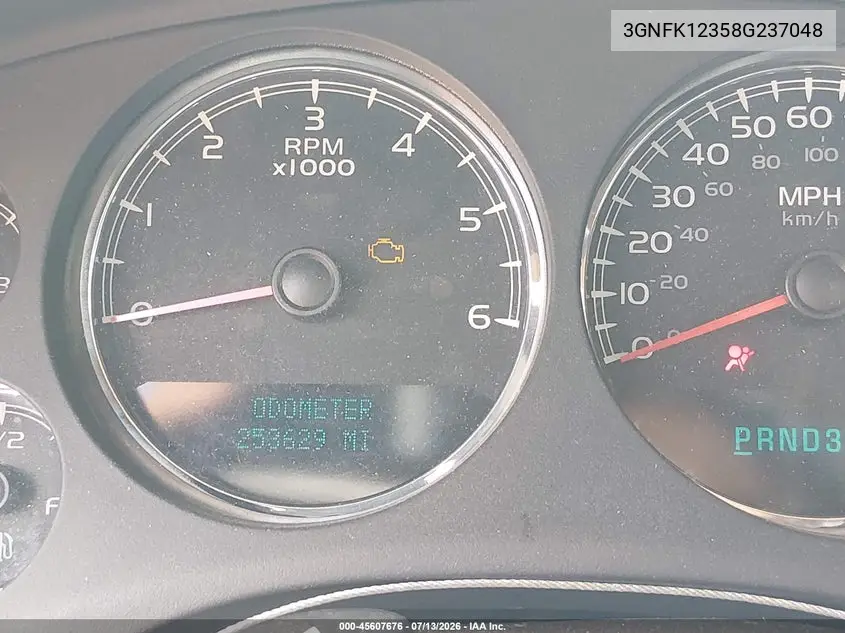 2008 Chevrolet Avalanche 1500 Ltz VIN: 3GNFK12358G237048 Lot: 45607676