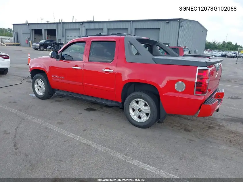 2008 Chevrolet Avalanche 1500 Lt VIN: 3GNEC12078G102068 Lot: 45681402