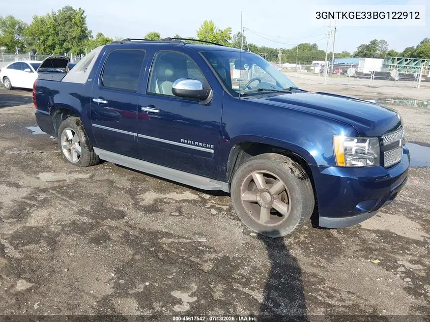 2011 Chevrolet Avalanche 1500 Ltz VIN: 3GNTKGE33BG122912 Lot: 45617542