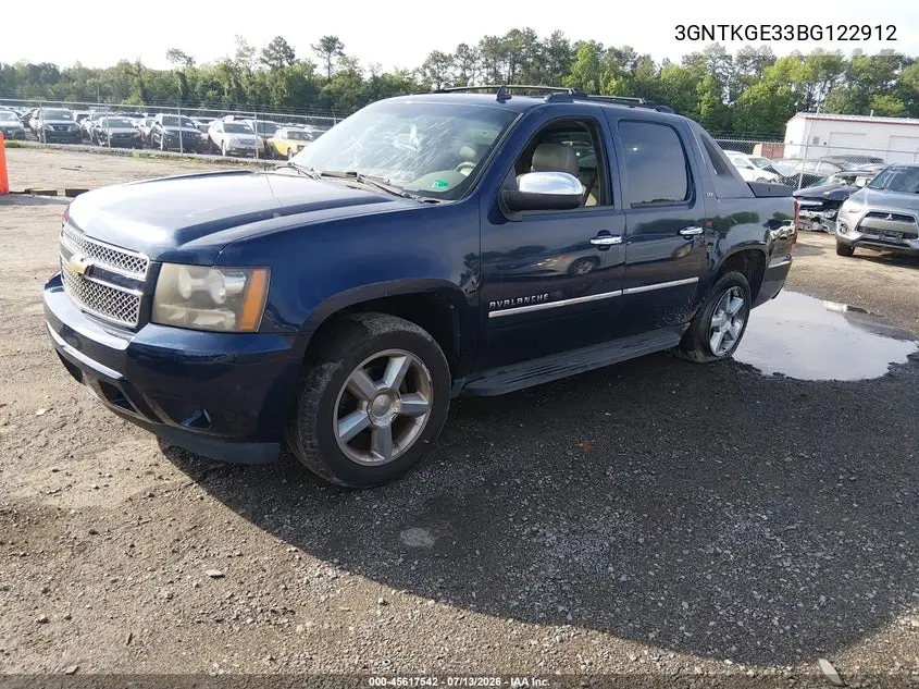 2011 Chevrolet Avalanche 1500 Ltz VIN: 3GNTKGE33BG122912 Lot: 45617542