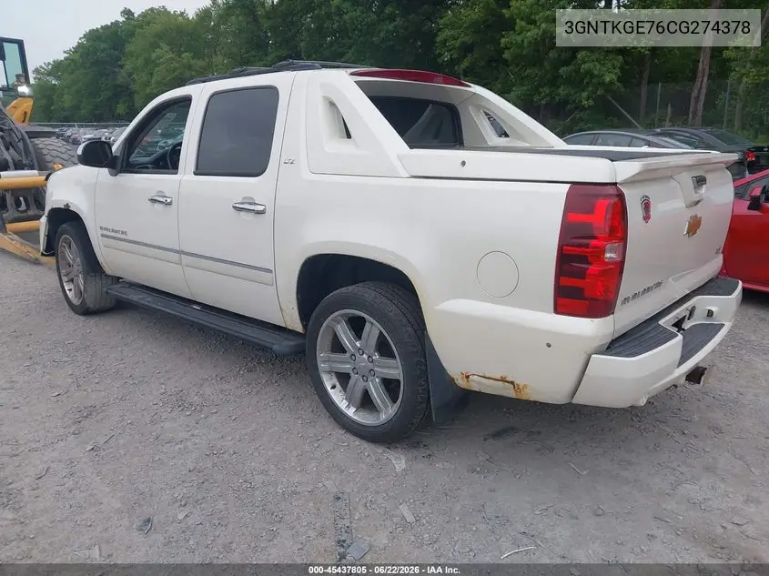 2012 Chevrolet Avalanche Ltz VIN: 3GNTKGE76CG274378 Lot: 45437805