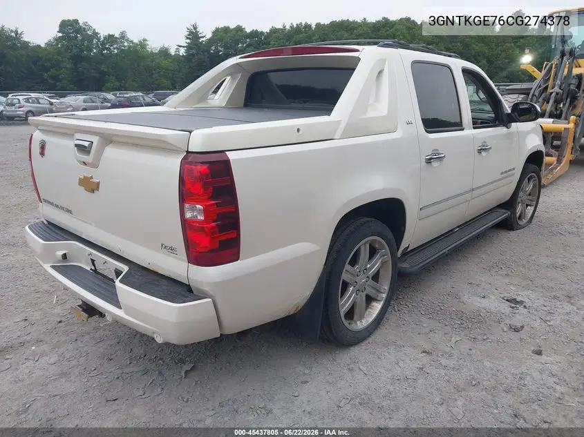 2012 Chevrolet Avalanche Ltz VIN: 3GNTKGE76CG274378 Lot: 45437805