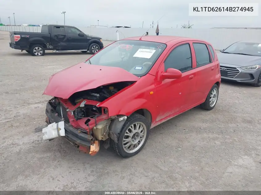 2004 Chevrolet Aveo VIN: KL1TD62614B274945 Lot: 45039550
