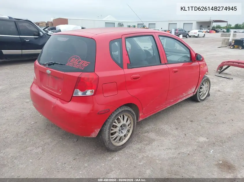 2004 Chevrolet Aveo VIN: KL1TD62614B274945 Lot: 45039550