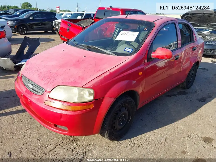 2004 Chevrolet Aveo VIN: KL1TD52694B124284 Lot: 45240960