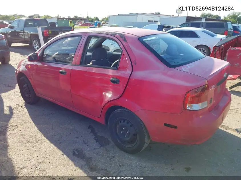 2004 Chevrolet Aveo VIN: KL1TD52694B124284 Lot: 45240960