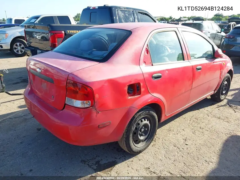 2004 Chevrolet Aveo VIN: KL1TD52694B124284 Lot: 45240960
