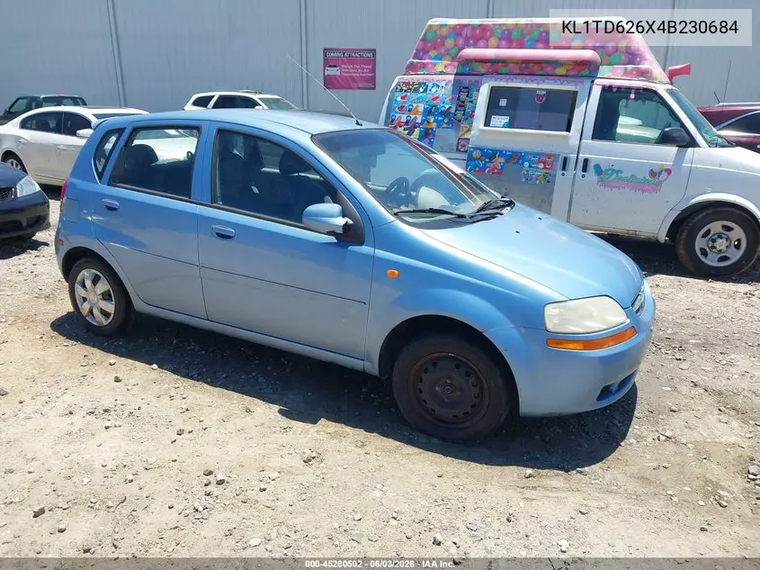 2004 Chevrolet Aveo VIN: KL1TD626X4B230684 Lot: 45280502