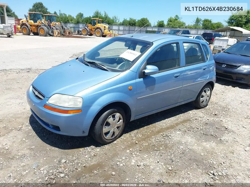 2004 Chevrolet Aveo VIN: KL1TD626X4B230684 Lot: 45280502