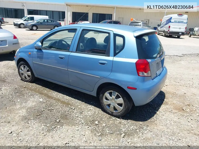2004 Chevrolet Aveo VIN: KL1TD626X4B230684 Lot: 45280502