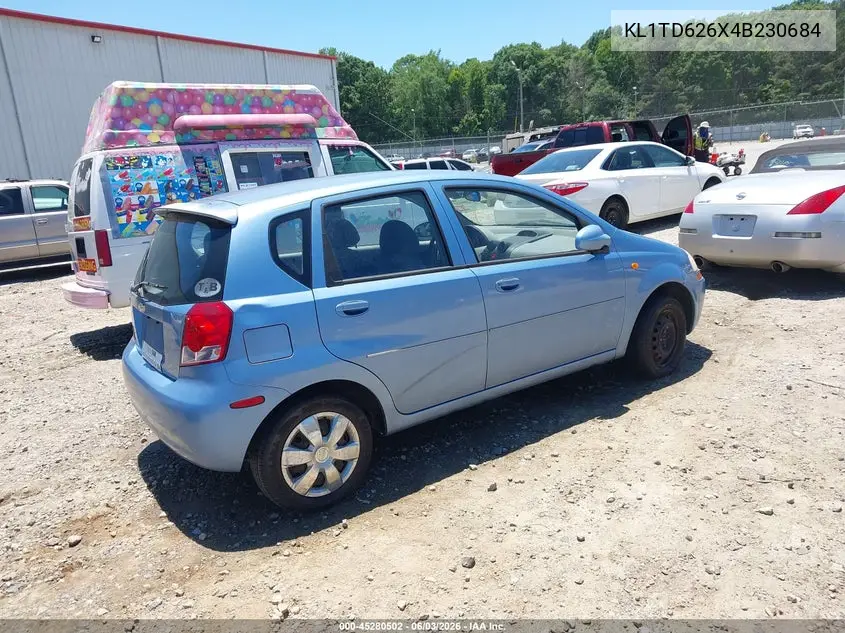 2004 Chevrolet Aveo VIN: KL1TD626X4B230684 Lot: 45280502