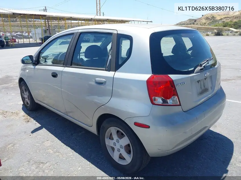 2005 Chevrolet Aveo Special Value VIN: KL1TD626X5B380716 Lot: 45051051