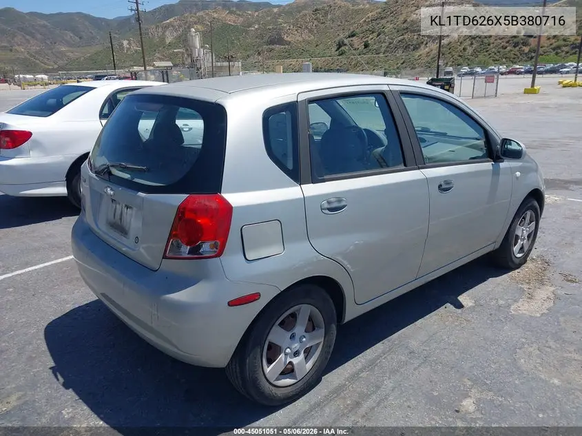 2005 Chevrolet Aveo Special Value VIN: KL1TD626X5B380716 Lot: 45051051