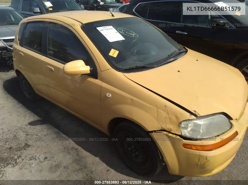 2006 Chevrolet Aveo Ls VIN: KL1TD66666B51579 Lot: 27853893