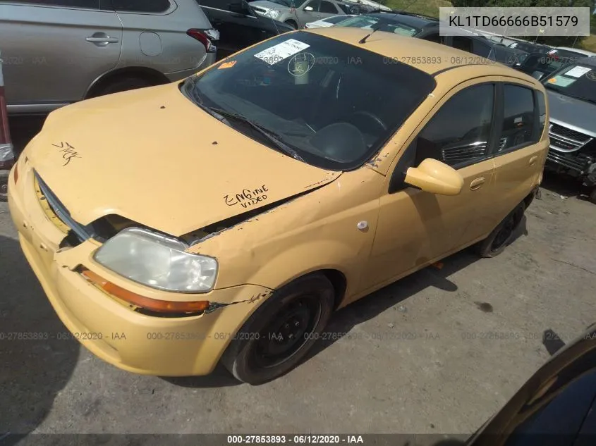 2006 Chevrolet Aveo Ls VIN: KL1TD66666B51579 Lot: 27853893