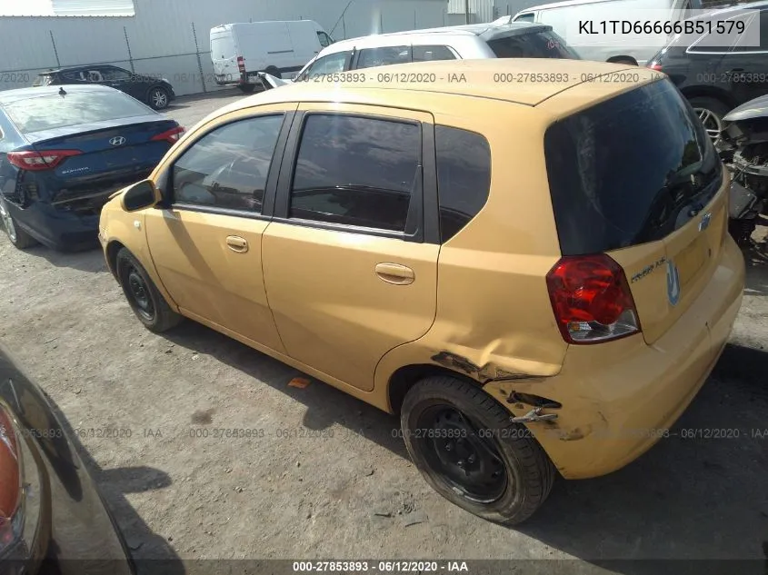2006 Chevrolet Aveo Ls VIN: KL1TD66666B51579 Lot: 27853893