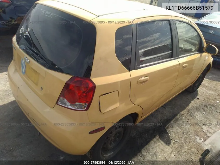 2006 Chevrolet Aveo Ls VIN: KL1TD66666B51579 Lot: 27853893