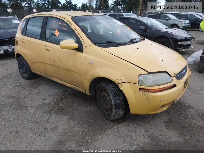 2006 Chevrolet Aveo Ls VIN: KL1TD66626B680746 Lot: 44768295