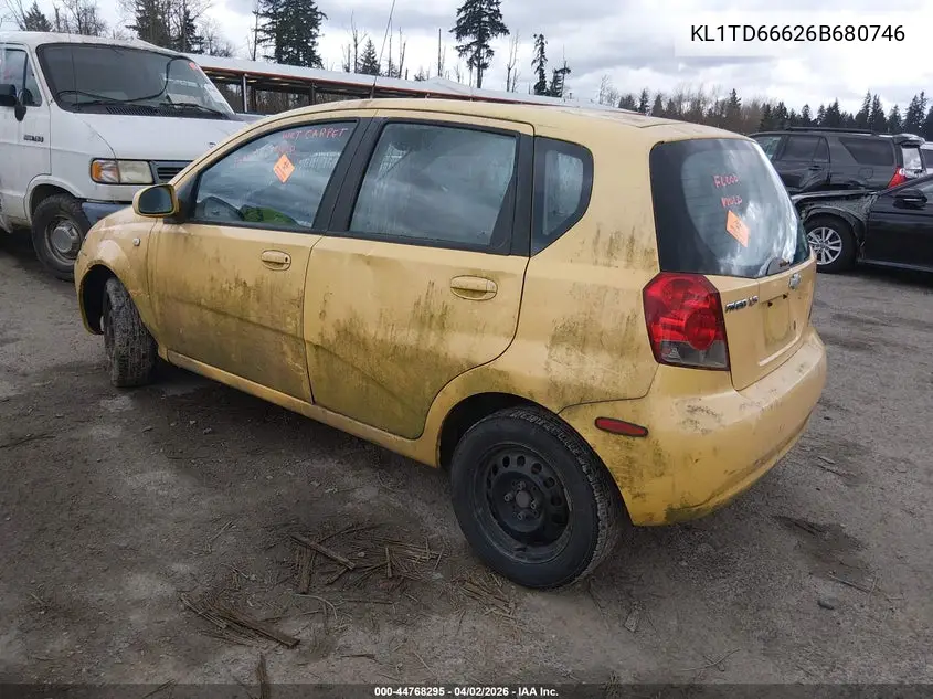 2006 Chevrolet Aveo Ls VIN: KL1TD66626B680746 Lot: 44768295