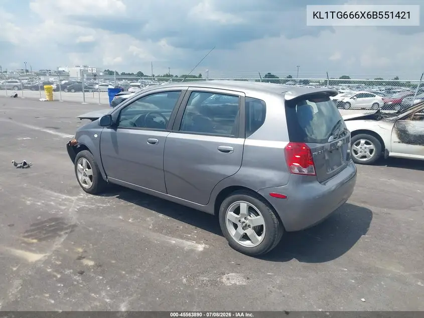 2006 Chevrolet Aveo Lt VIN: KL1TG666X6B551421 Lot: 45563890