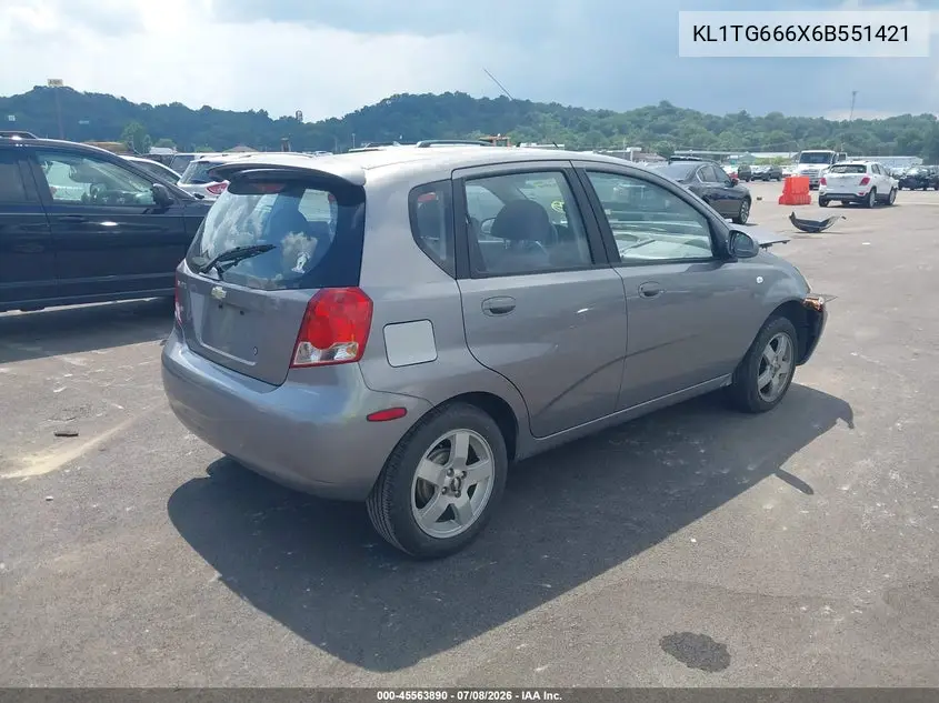 2006 Chevrolet Aveo Lt VIN: KL1TG666X6B551421 Lot: 45563890