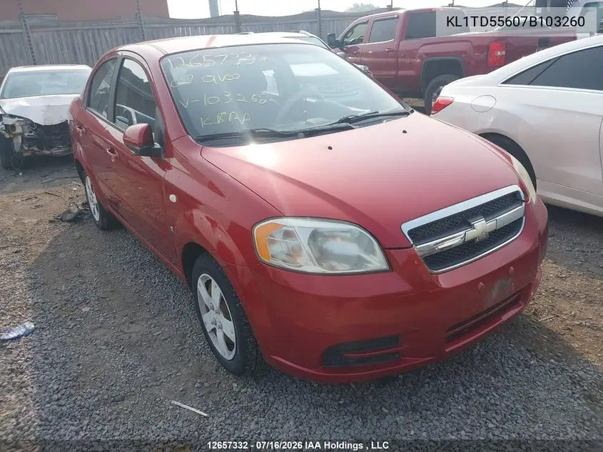 2007 Chevrolet Aveo Ls VIN: KL1TD55607B103260 Lot: 12657332