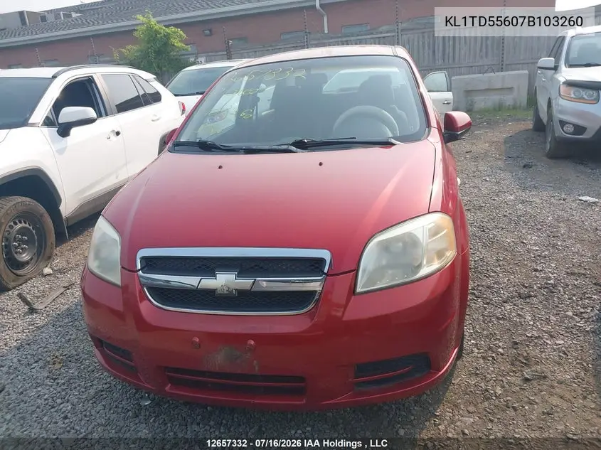 2007 Chevrolet Aveo Ls VIN: KL1TD55607B103260 Lot: 12657332