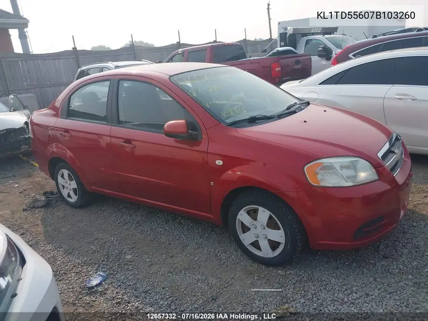 2007 Chevrolet Aveo Ls VIN: KL1TD55607B103260 Lot: 12657332