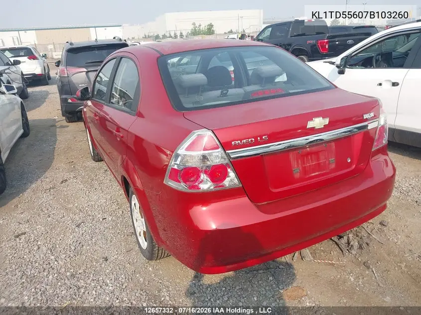 2007 Chevrolet Aveo Ls VIN: KL1TD55607B103260 Lot: 12657332