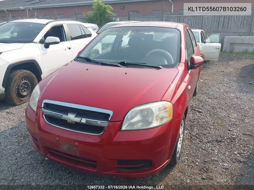 2007 Chevrolet Aveo Ls VIN: KL1TD55607B103260 Lot: 12657332