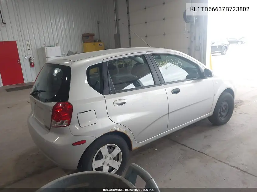 2007 Chevrolet Aveo 5 Ls VIN: KL1TD66637B723802 Lot: 44921065