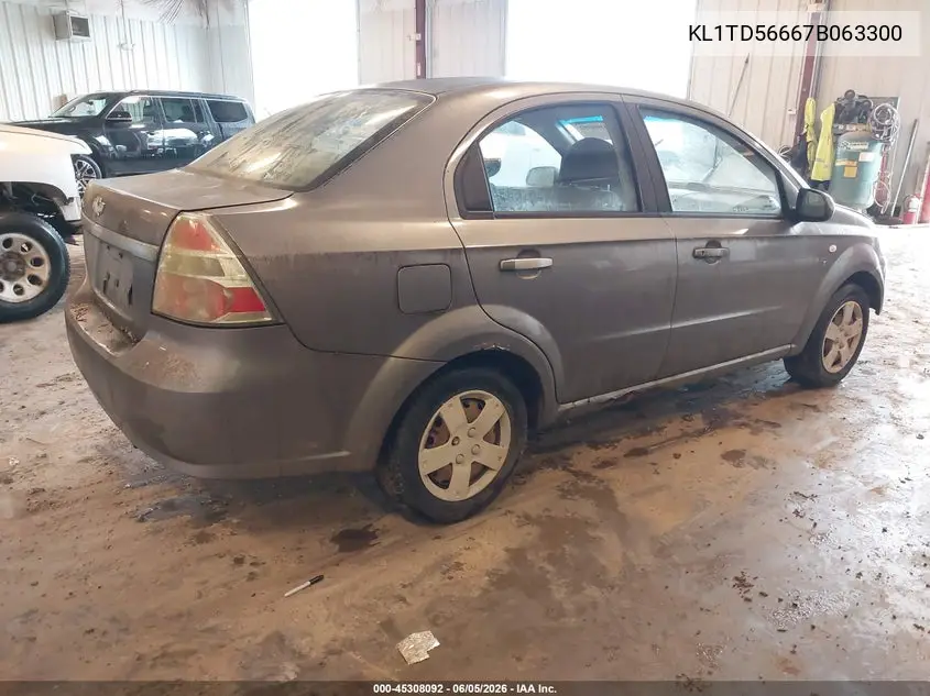 2007 Chevrolet Aveo Ls VIN: KL1TD56667B063300 Lot: 45308092