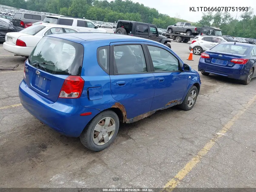 2007 Chevrolet Aveo Svm VIN: KL1TD66607B751993 Lot: 45337841